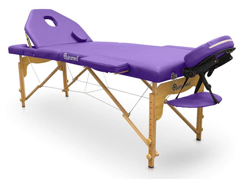 Lettino da massaggi pieghevole in legno PRO 186 x 66 cm con schienale regolabile | Viola | Quirumed