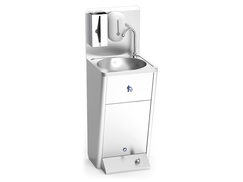 Handwaschbecken mit integriertem Fußteil und Druckknopf