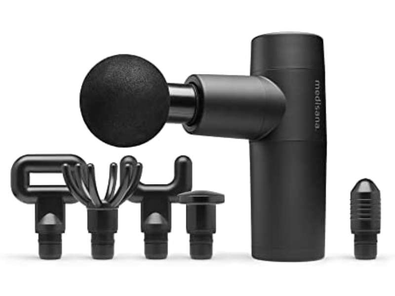 Mini pistola de massagem Medisana MG 150 com 6 cabeças e 5 níveis de vibração