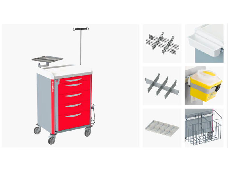 Chariot de soins NEOP à tiroirs télescopiques sans fermeture