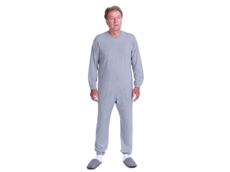 Conjunto de pijama de manga comprida em mistura de algodão e poliéster cinzento Serenity - 9008-1