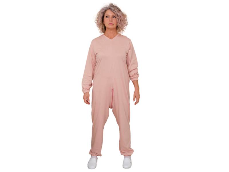 Pijama rosa para paciente com fecho contínuo, mangas compridas, 100% algodão - 9078 ML PL