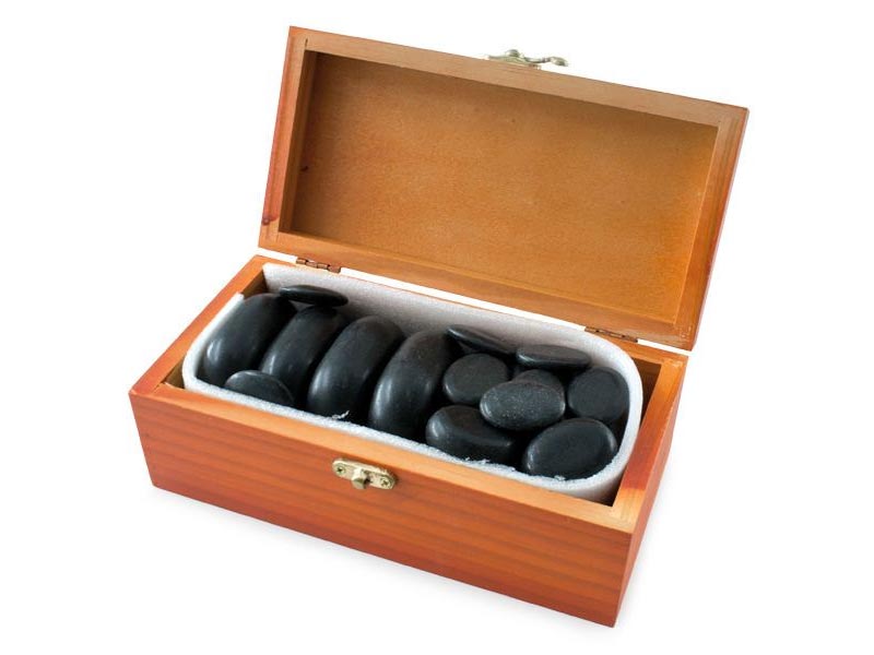 Basalt Hot Stones voor therapie, in houten doos, met de hand gevormd