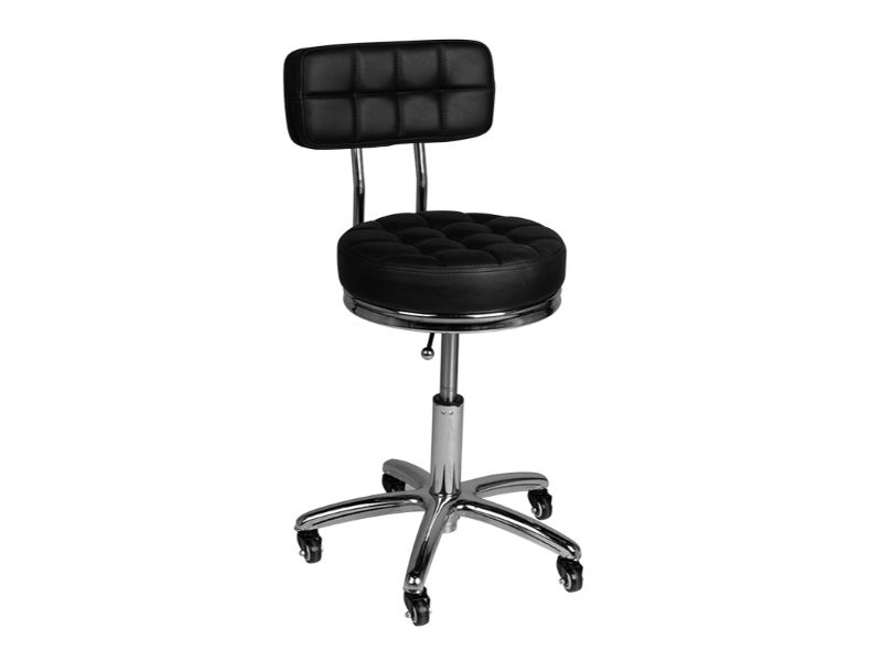Tabouret pivotant noir avec roulettes et dossier réglable hauteur 42-53 cm