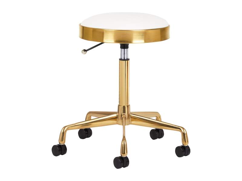 Tabouret esthétique doré réglable hauteur 45-59 cm siège 8 cm blanc