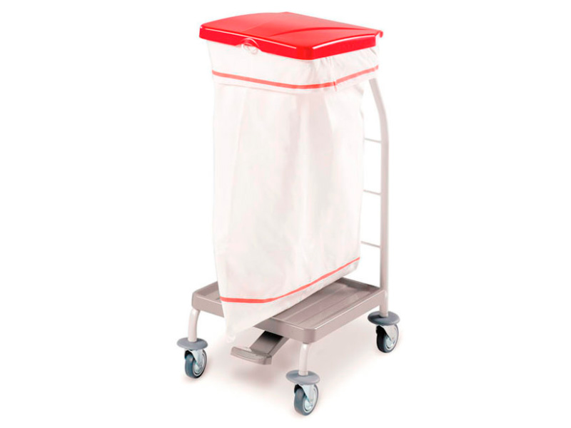 Carrello per biancheria sporca, acciaio verniciato, sacco da 70 L con coperchio a pedale