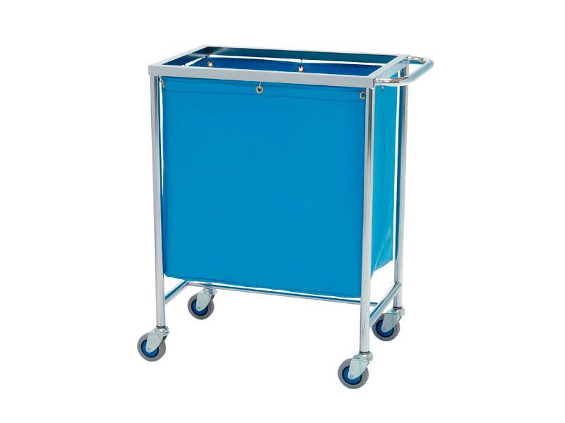 Carrello per biancheria sporca, acciaio cromato, sacco di tela plastificata