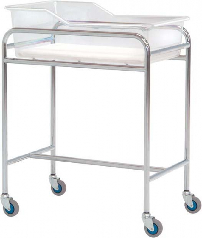 Wózek dla noworodków ze stali chromowanej, kuweta pleksiglas