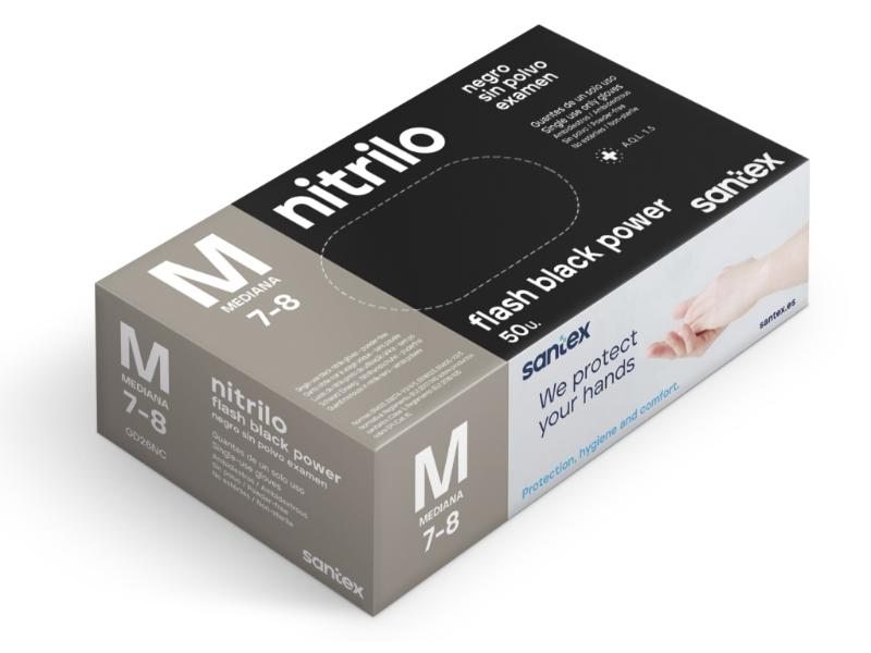 Guanti Monouso Nitrile Tg M Santex Flash Nero Pacco da 50 (2001)