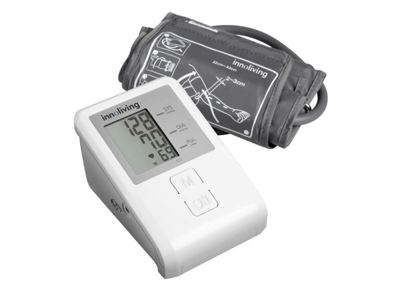 Innoliving INN-006, Misuratore di Pressione da Braccio Digitale con Ampio Display LCD, Memoria per 90 Misurazioni, Media delle Ultime 3 Letture, Rilevamento Frequenza Cardiaca e Accuratezza ±3mmHg, Bracciale da 22 a 32 cm, Batterie Incluse