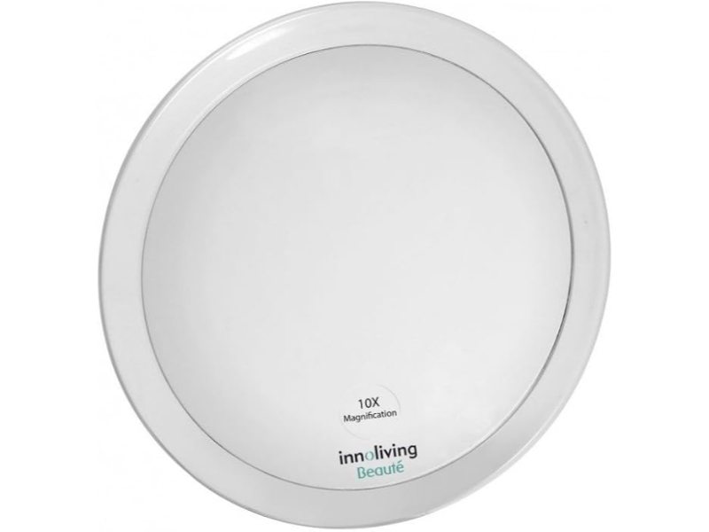 Innoliving Specchio da Trucco Makeup Ingranditore, con Ventose Potenti, Ingrandimento 10X Magnifying Mirror, Specchio Rotondo Bianco da Bagno INN-801 Innoliving, Adesivo con Ventose