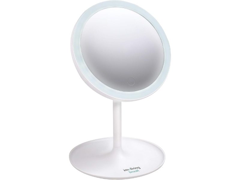 Innoliving Specchio Luminoso LED Ruotabile INN-803 Bianco 15cm, Perfetto per Make-up, Illuminazione Smart Touch, Batterie Incluse