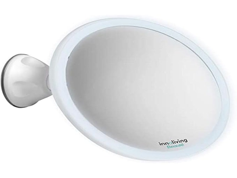Innoliving Specchio per Trucco Makeup a Batterie INN-804, con Ingrandimento 5X e Luce LED, Specchio Cosmetico Orientabile da 18cm con Ventosa Extra Forte, Specchio antiappannamento