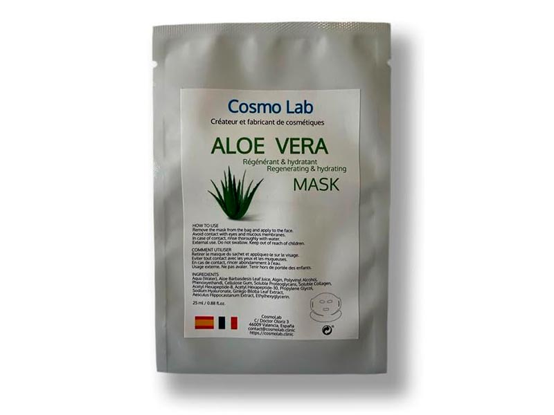 Masque en tissu pour le visage et le cou à l'aloe vera - Régénérant/Hydratant, tous types de peau, fabrication franco-espagnole
