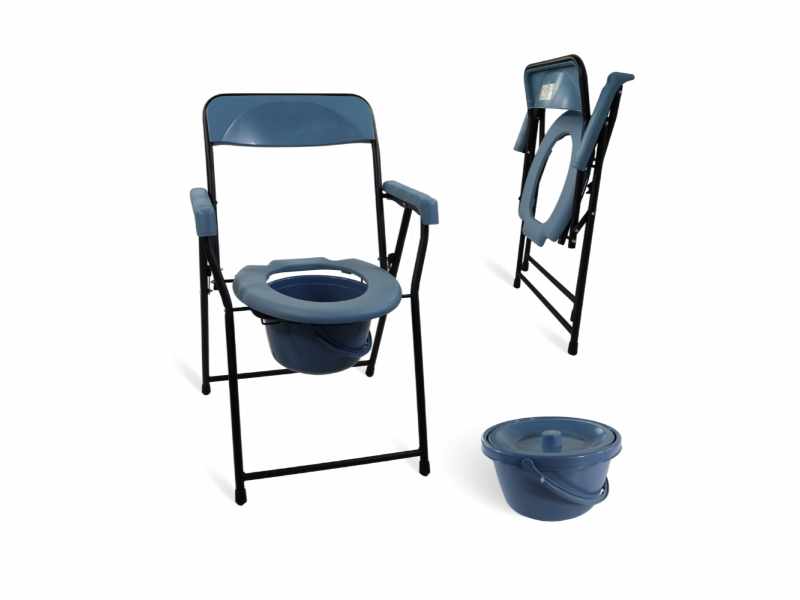 Sedia con WC Timón in acciaio nero e bianco, con schienale, senza coperchio