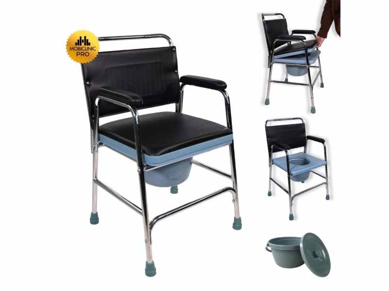 Sedia con bagno Velero in acciaio, con schienale e braccioli, argento