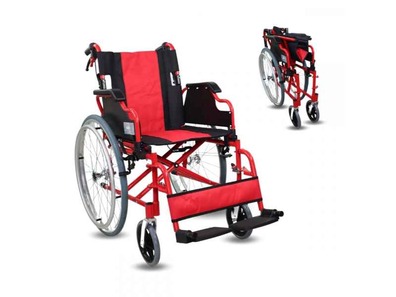 Cadeira de Rodas Manual em Alumínio Torre - Vermelha e Preta até 100kg