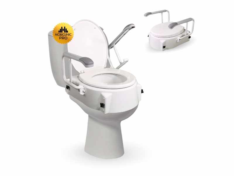 Elevador de WC regulável e inclinável com tampa e braços abatíveis