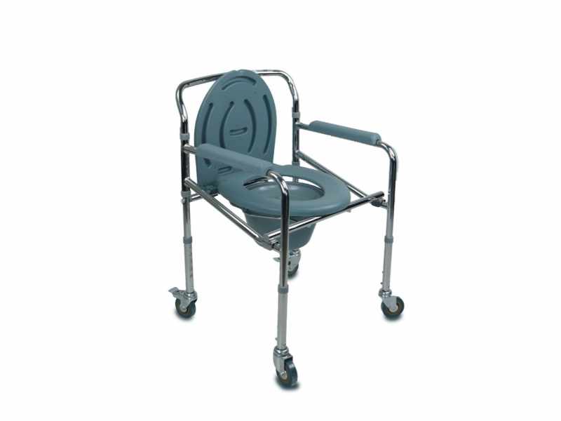 Sedia WC in acciaio con ruote, altezza regolabile, Mod. Molle, argento