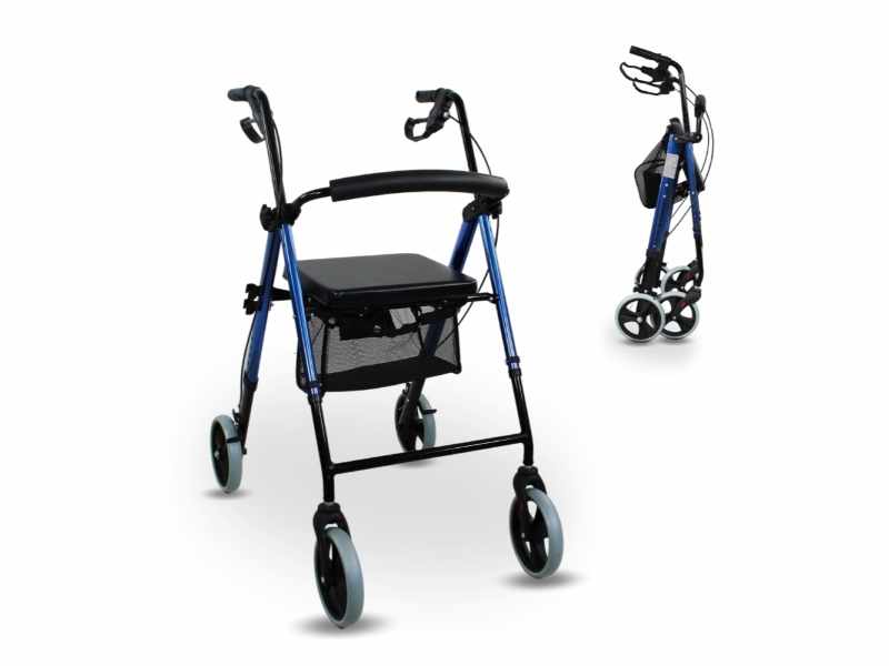 Andador Rollator Hércules 4 rodas com cesta, frenos e assento acolchado