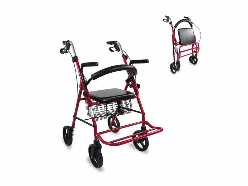 Andador Rollator Colón 2 em 1 Burdeos com Freios e Cesta