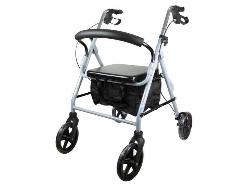 Andador Sofía 4 Rodas Alumínio Cinza com Freios e Assento Dobrável