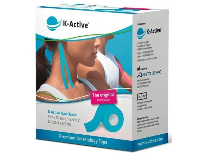 Bendaggio kinesiotape K-Active, 5 cm x 5 m, 6 rotoli, blu
