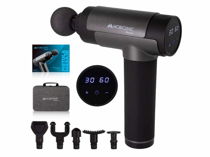 Pistola de Massagem Mod.PS-01 1500mAh 30 Níveis com Tela LCD - Cinza