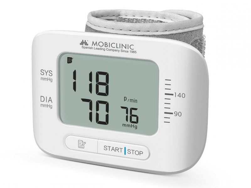 Misuratore di pressione digitale da polso con memoria. Schermo LCD.