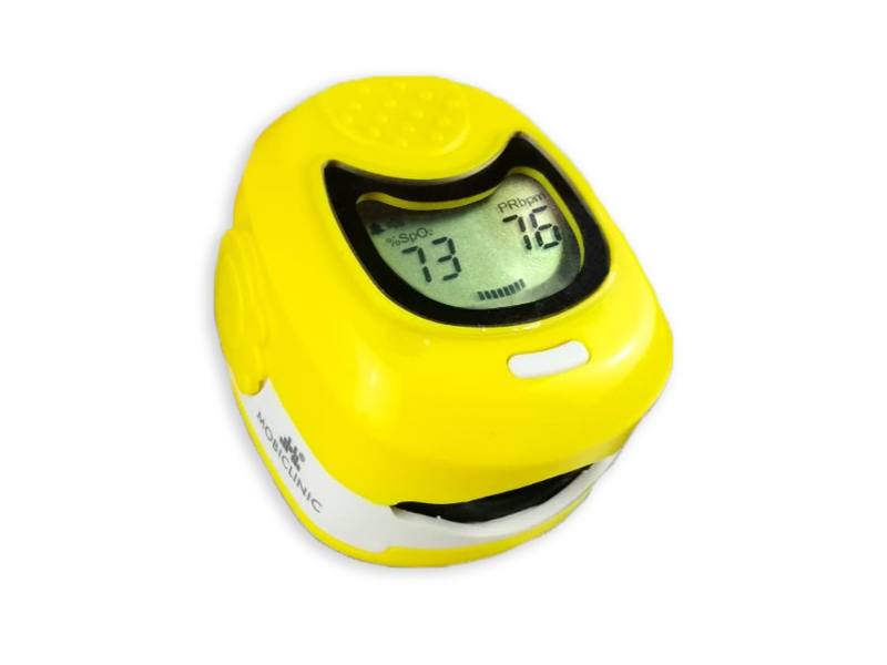 Pulsioxymètre enfant modèle PX-03, couleur jaune, mesure SpO2 et pulsations
