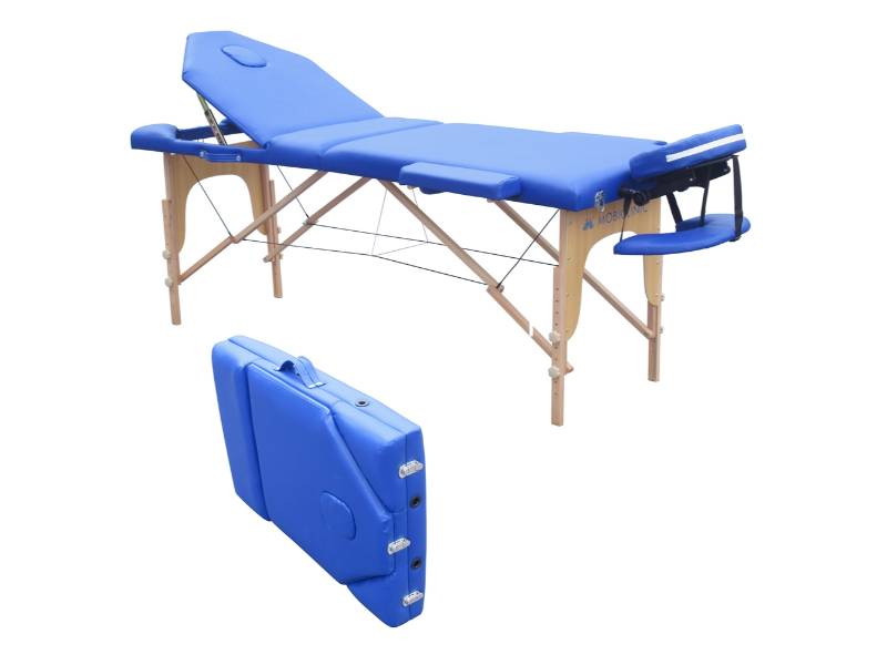 Table pliable en bois bleu avec rembourrage en simili cuir - Modèle CM-01 PLUS