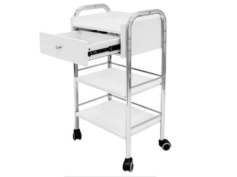 Τραπέζι Τροχήλατο με δύο Ξύλινα Ράφια και Ρόδες, η Δομή του από Χάλυβα