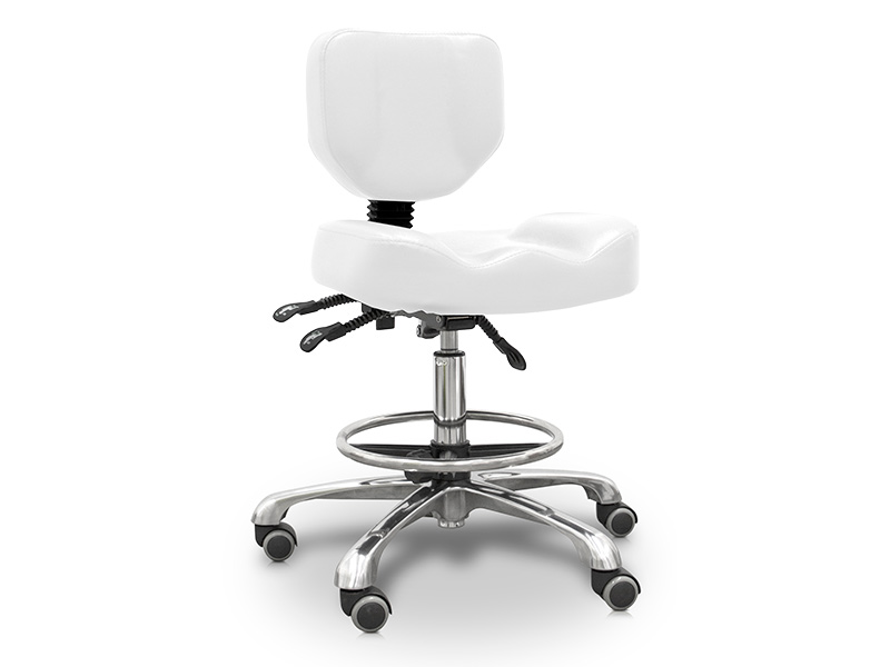 Hydraulic stool with backrest and seat adjustment with footrest ring