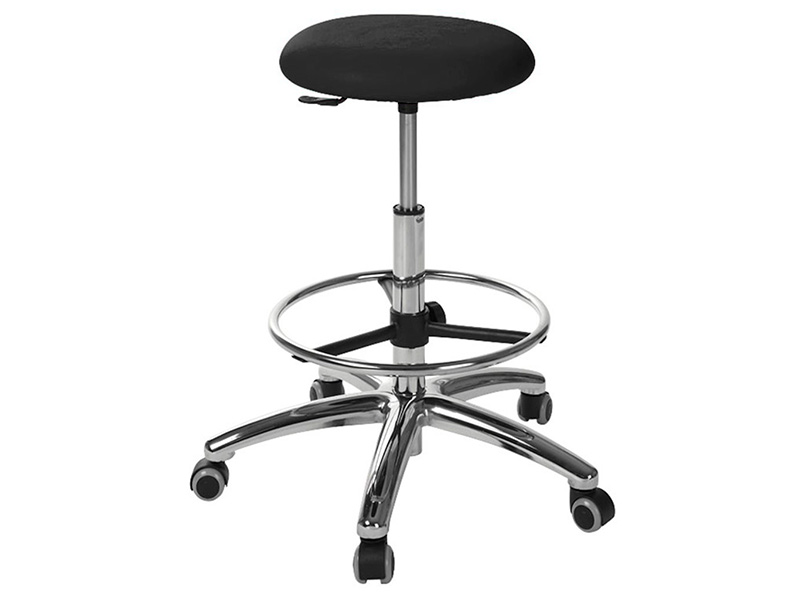 Taburet circular baza cromata cu suport inelar pentru sprijinirea picioarelor