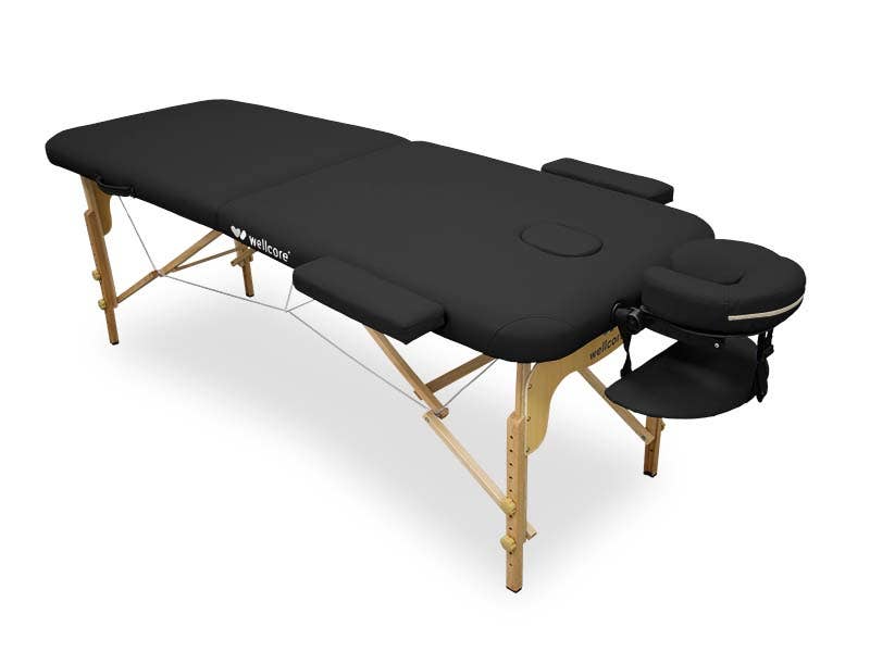 Camilla plegable masaje de madera WELLCORE 185 x 65 cm | Negro | Wellcore