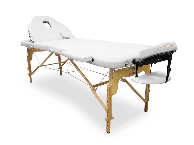 Lettino pieghevole in legno WELLCORE 195 x 70 cm con schienale regolabile | Bianco | Wellcore