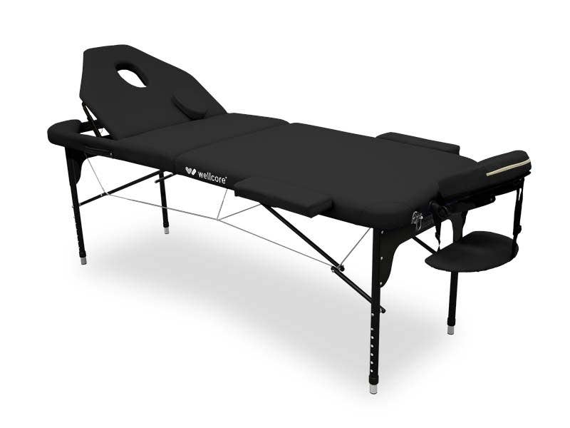 Lettino pieghevole in alluminio da 185 x 65 cm con schienale ribaltabile | Nero | Wellcore