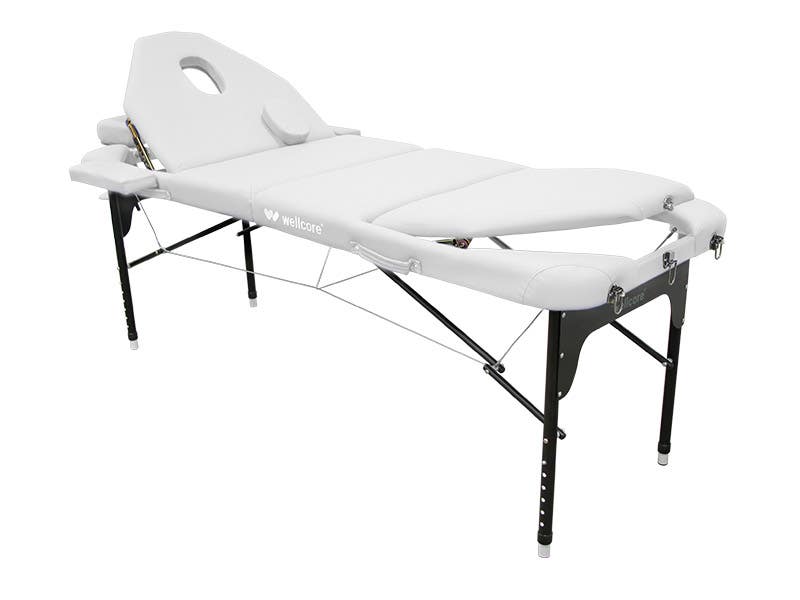Lettino pieghevole in alluminio WELLCORE 185 x 65 cm con doppio schienale ribaltabile | Bianco | Wellcore