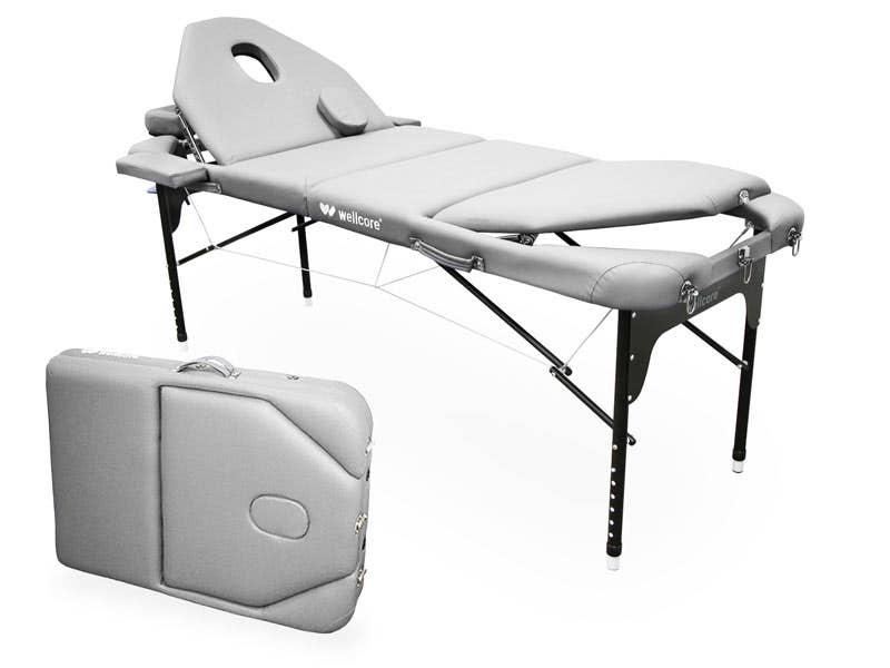 Lettino pieghevole in alluminio WELLCORE 185 x 65 cm con doppio schienale ribaltabile | Argento | Wellcore