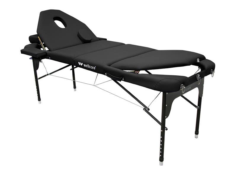 Lettino pieghevole in alluminio WELLCORE 185 x 65 cm con doppio schienale ribaltabile | Nero | Wellcore