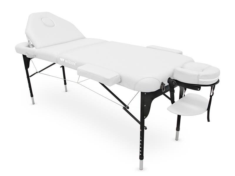 Lettino da massaggio pieghevole Wellcore con schienale ribaltabile in alluminio 185 x 65 | Bianco | Wellcore