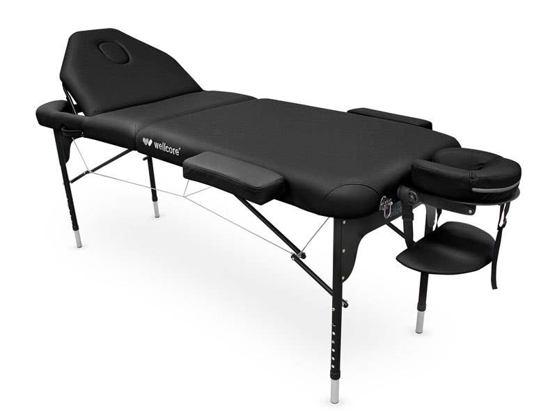 Lettino da massaggio pieghevole Wellcore con schienale ribaltabile in alluminio 185 x 65 | Nero | Wellcore