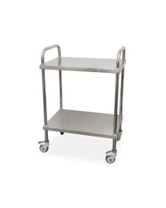 Masă laterală din oțel inoxidabil cu 2 rafturi simple și 2 m&acirc;nere, fără sertare
