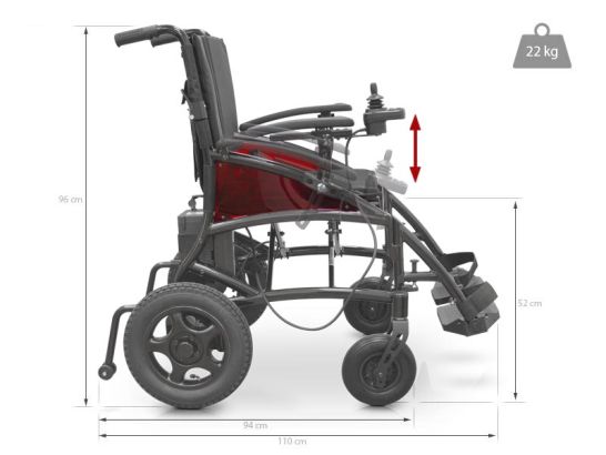 QUIRUMED Fauteuil roulant pliant, Spécial pour la maison, Pour le transfert, Aluminium, Léger, Accoudoirs pliants, Repose-pieds pliants, Freins à