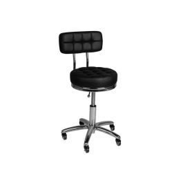 Tabouret Avec Dossier QUIRUMED Bleu - Base Chromée, 5 Roulettes, Levage à Gaz, Confort Ergonomique Jusqu'à 150 Kg