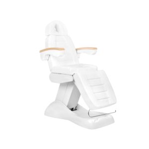 Fauteuil cosmétique électrique lux blanc avec accoudoirs bois et télécommande
