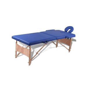 Table de Massage Pliable Bleu 2 Zones en Bois 186x68cm, Charge 150kg