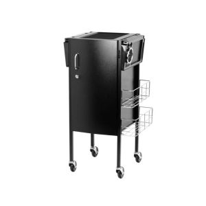 Assistant de coiffure deluxe noir avec armoire verrouillable et roulettes