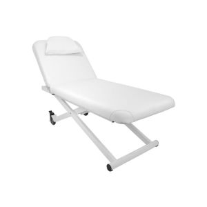 Lettino da massaggio elettrico azzurro con 1 motore e struttura bianca