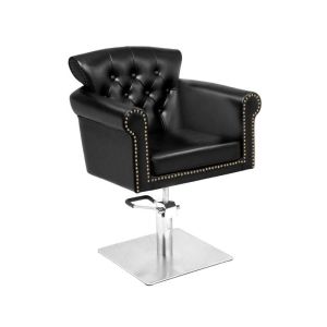 Friseurstuhl Black Berlin Gabbiano, verstellbar, schwarze Öko-Lederoptik